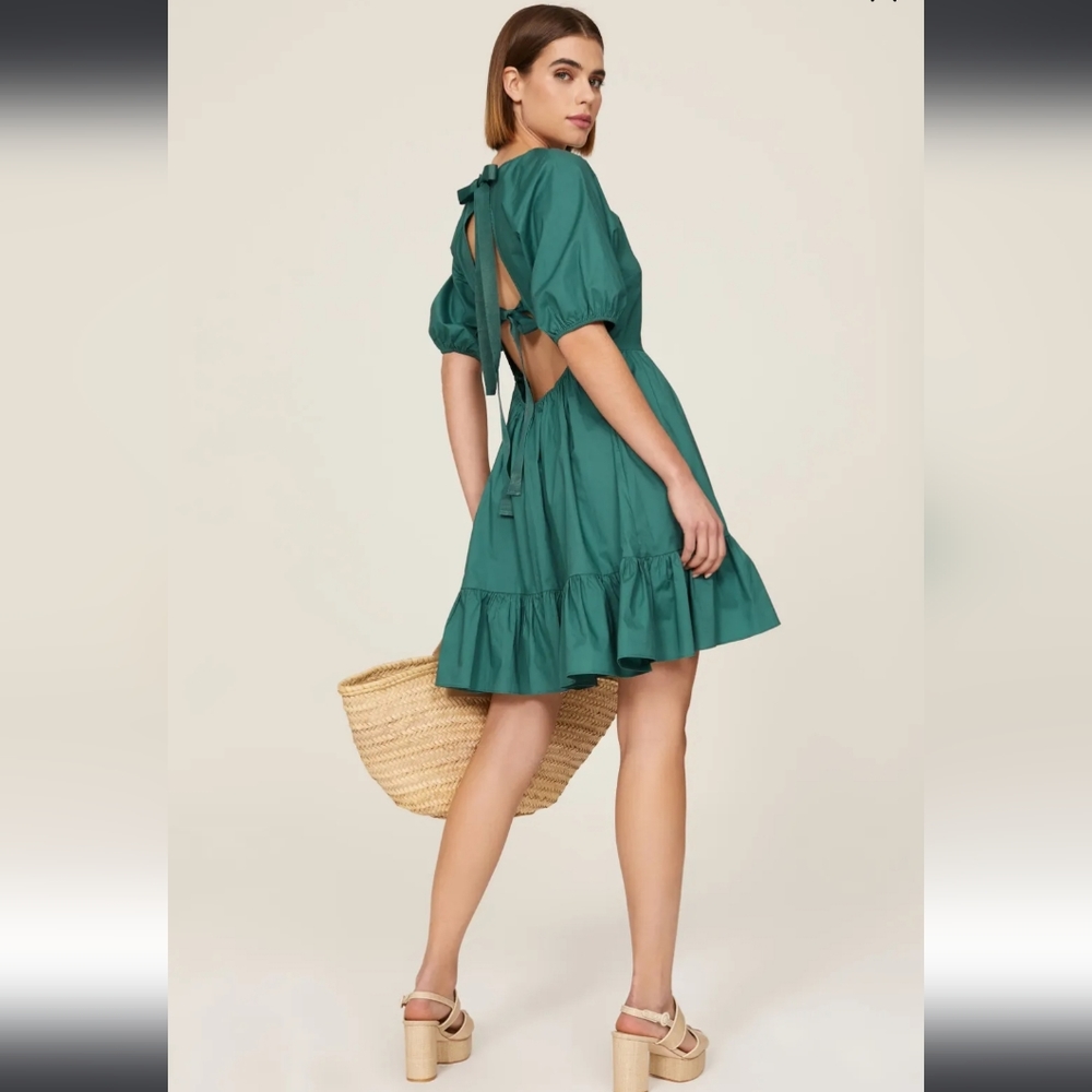 Peter Som Green Puff Sleeve Mini Dress Teal Women's Size 6 EUC